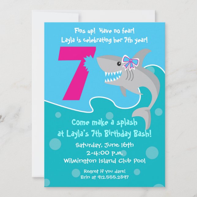 Invitation La morsure de requin de fille invitent la 7ème (Devant)