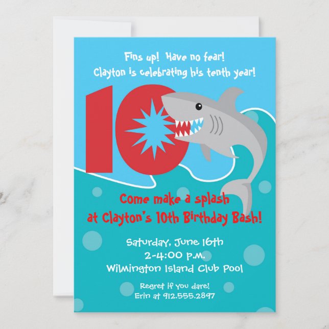 Invitation La morsure de requin invitent la 10ème fête (Devant)