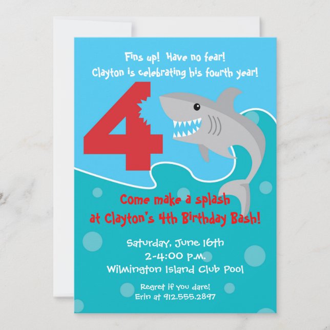 Invitation La morsure de requin invitent la 4ème fête (Devant)
