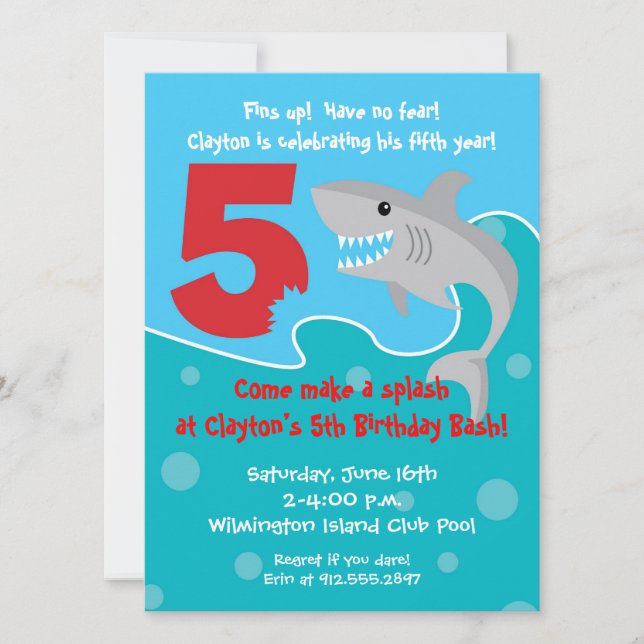 Invitation La morsure de requin invitent la 5ème fête (Devant)