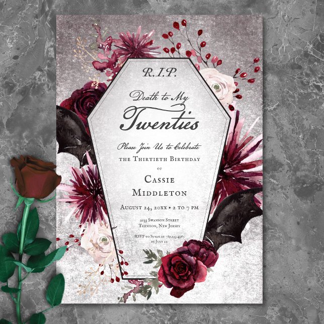 Invitation La mort gothique rustique à mes vingt-dix ans 30e  (Rustic Gothic Death to My Twenties 30th Birthday Invitation)