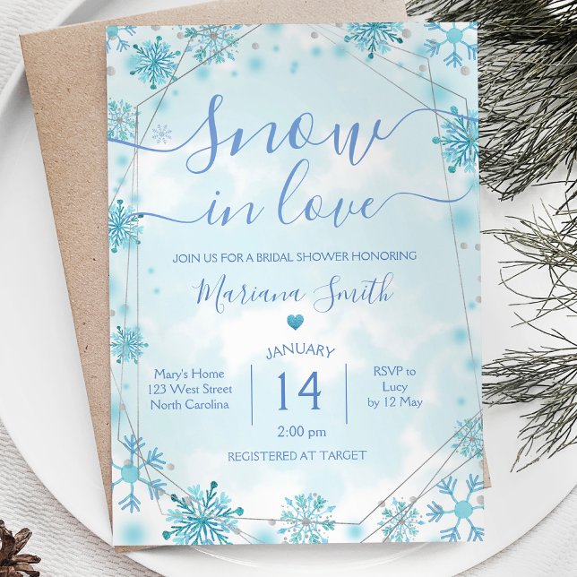 Invitation La neige bleue d'hiver en amour Fête des mariées d (Créateur téléchargé)
