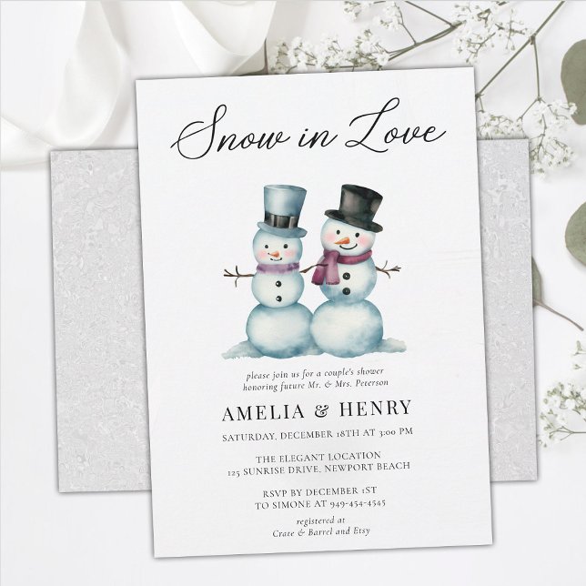 Invitation La neige en amour Drôle Couples d'hiver Fête des m (funny couples shower wedding snowman winter cute humor watercolor snow in love chic his hers coed)