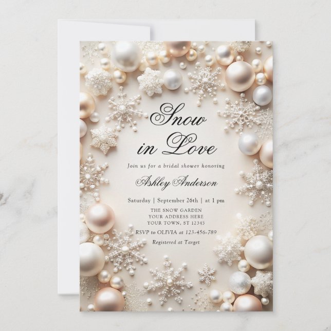 Invitation La neige en amour Fête des mariées de perles de fl (Devant)