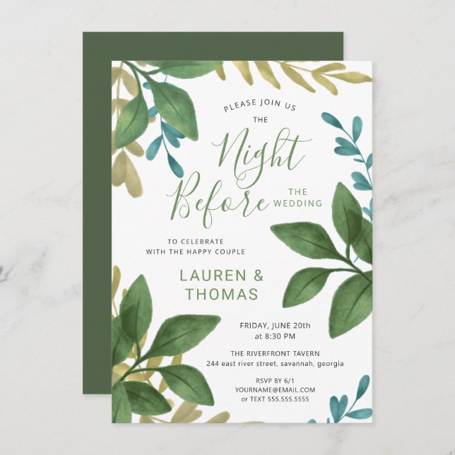 Invitation La nuit avant d'épouser l'invitation de feuillage (Devant / Derrière)