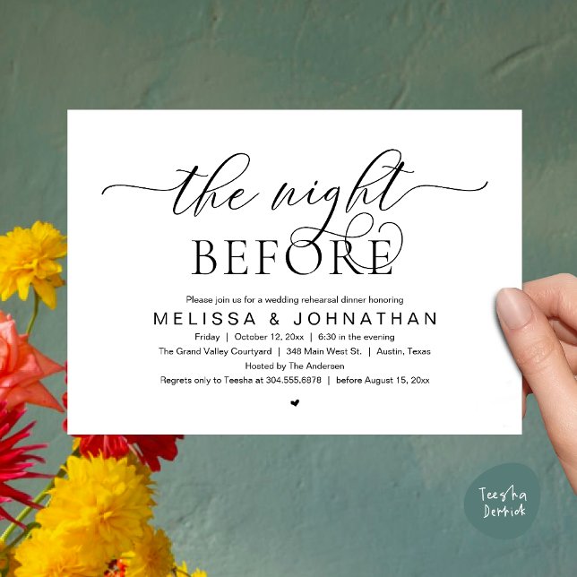 Invitation La Nuit Avant, Dîner de Répétition de Mariage Chic (The Night Before, Classy Modern Wedding Rehearsal Dinner Invitation Card PDF Black White)