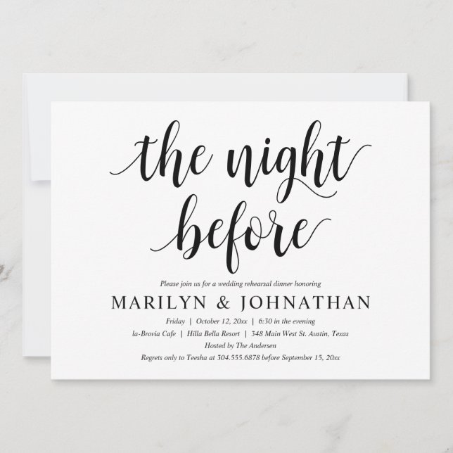 Invitation La Nuit Avant, Dîner de Répétition de Mariage Mode (Devant)