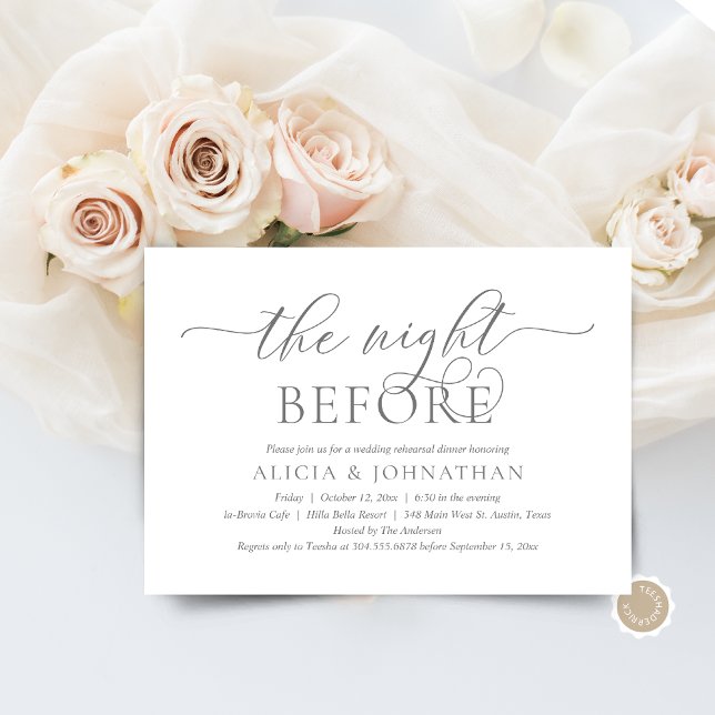 Invitation La Nuit Avant, Dîner de Répétition de Mariage Mode (The Night Before, Wedding Rehearsal Dinner  Invitation Card, in Modern Classy Dark Grey Themed)