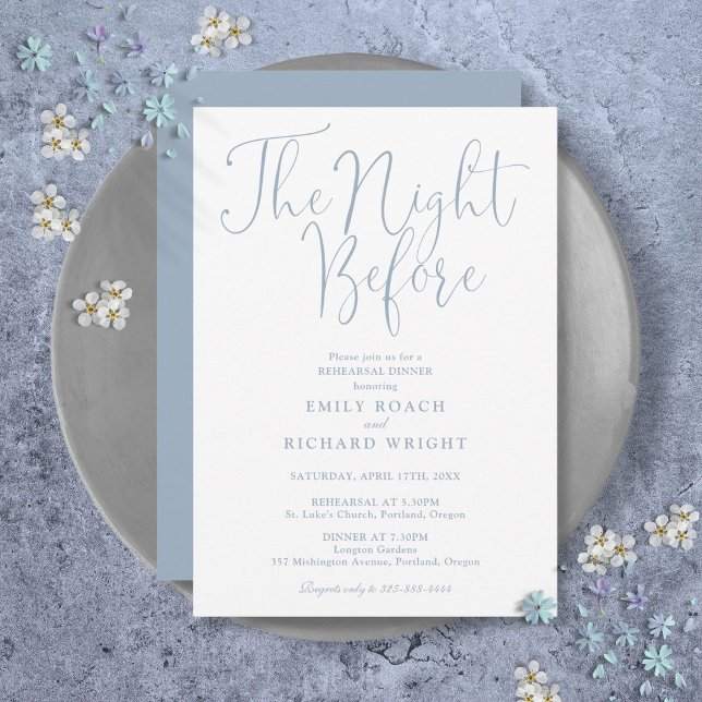 Invitation La Nuit Avant La Répétition Dîner Dusty Blue (The Night Before Rehearsal Dinner Dusty Blue Invitation)