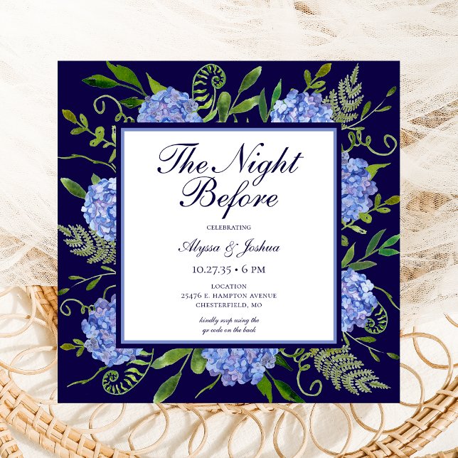 Invitation La nuit avant le code QR de Blue Hydrangea (Créateur téléchargé)