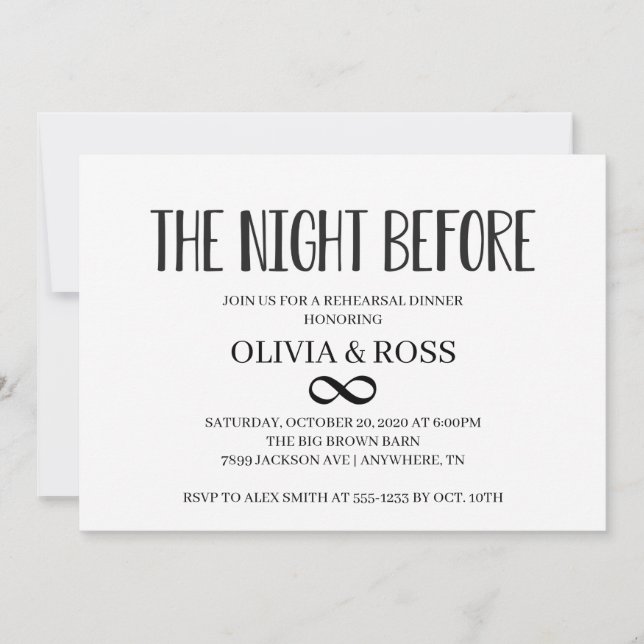 Invitation La Nuit Avant Le Dîner De La Répétition De L'Infin (Devant)