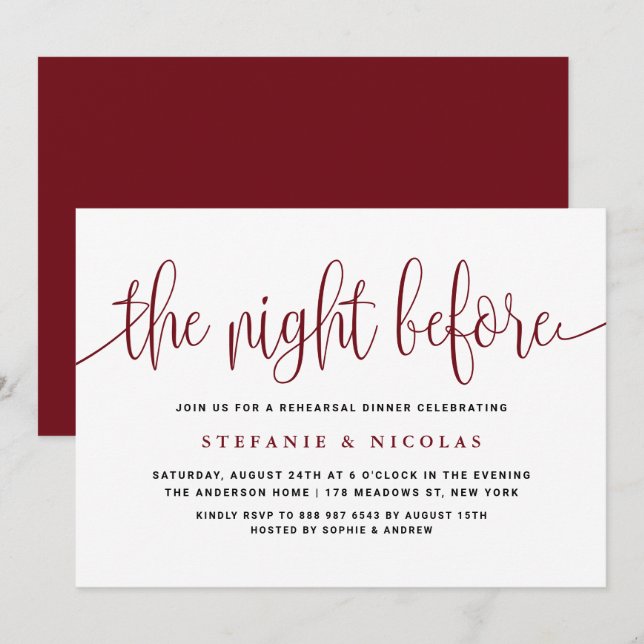 Invitation La Nuit Avant Le Dîner De Répétition De Bourgogne (Devant / Derrière)