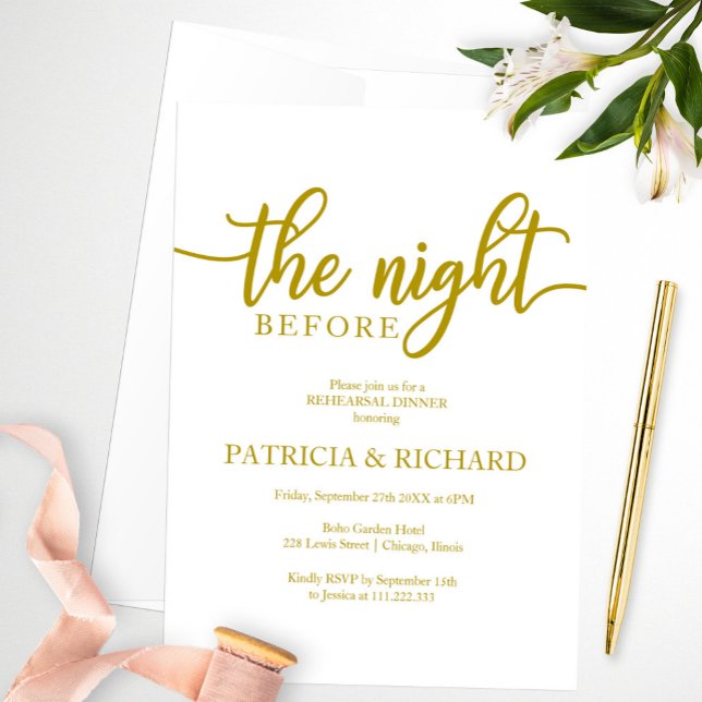 Invitation La Nuit Avant Le Dîner De Répétition D'Or Élégant (Créateur téléchargé)