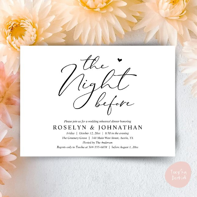 Invitation La Nuit Avant Le Dîner De Répétition Romantique De (The Night Before Romantic Wedding Rehearsal Dinner Little heart Invitation Card PDF White Black)