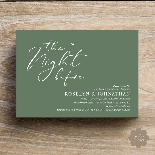 Invitation La Nuit Avant Le Dîner De Répétition Romantique De (The Night Before Romantic Wedding Rehearsal Dinner Little heart Invitation Card PDF Sage Green)
