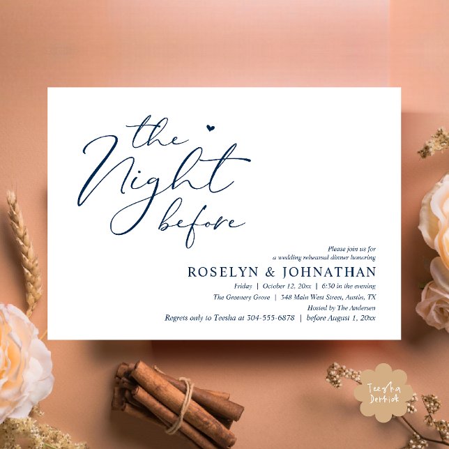 Invitation La Nuit Avant Le Dîner De Répétition Romantique De (The Night Before Romantic Wedding Rehearsal Dinner Little heart Invitation Card PDF Navy Blue)