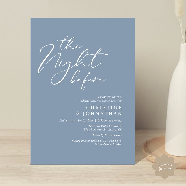 Invitation La Nuit Avant Le Dîner De Répétition Romantique De (The Night Before Romantic Wedding Modern Rehearsal Dinner Invites Card Hosted Parents Dusty Blue)