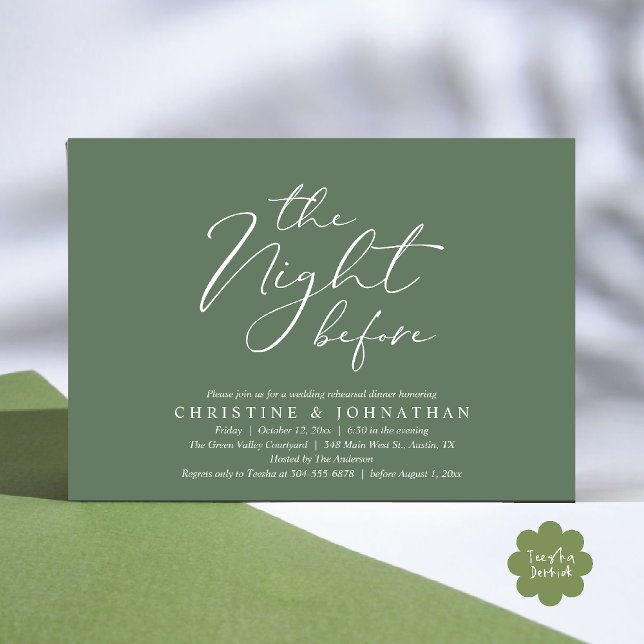 Invitation La Nuit Avant Le Dîner De Répétition Romantique De (The Night Before Romantic Wedding Modern Rehearsal Dinner Invites Card Hosted Parents Sage Green)