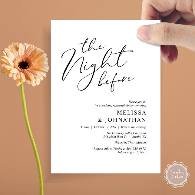 Invitation La Nuit Avant Le Dîner De Répétition Romantique De (The Night Before Romantic Modern Wedding Rehearsal Dinner Aesthetic Invites Card PDF Black White)