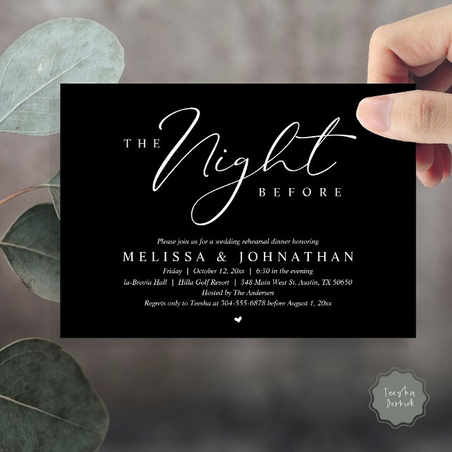 Invitation La Nuit Avant Le Dîner De Répétition Romantique De (The Night Before, Romantic Wedding Rehearsal Dinner Invitation Card, PDF, in Classy Black)