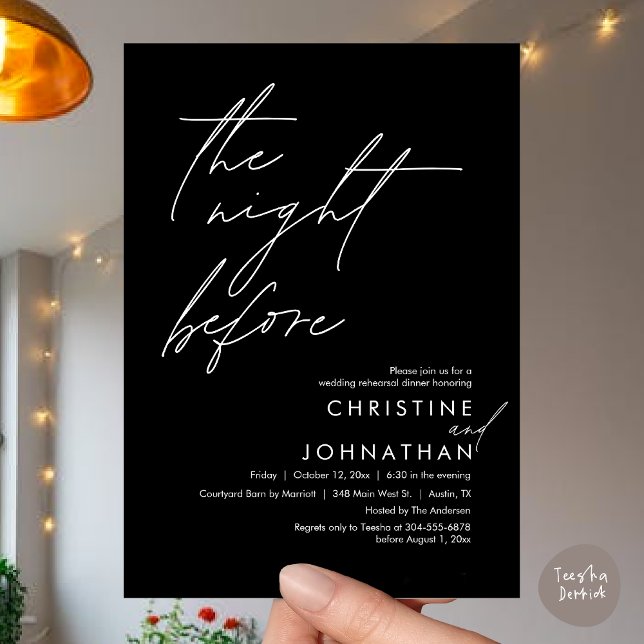 Invitation La Nuit Avant Le Dîner De Répétition Romantique De (The Night Before Romantic Wedding Rehearsal Dinner Invitation Card, PDF, in Classy Black)