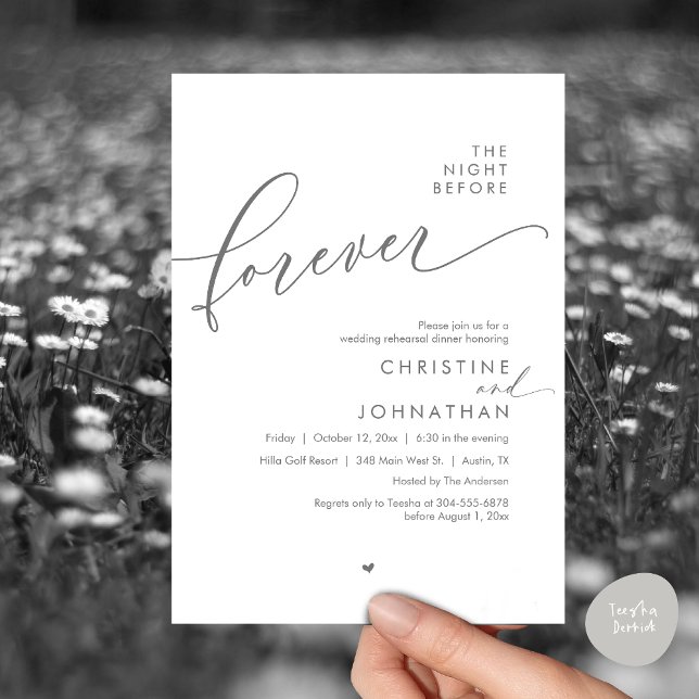 Invitation La Nuit Avant Le Dîner De Répétition Romantique De (Modern Romantic The Night Before Forever, Wedding Rehearsal Dinner Invitation Card, PDF, Dark Grey)