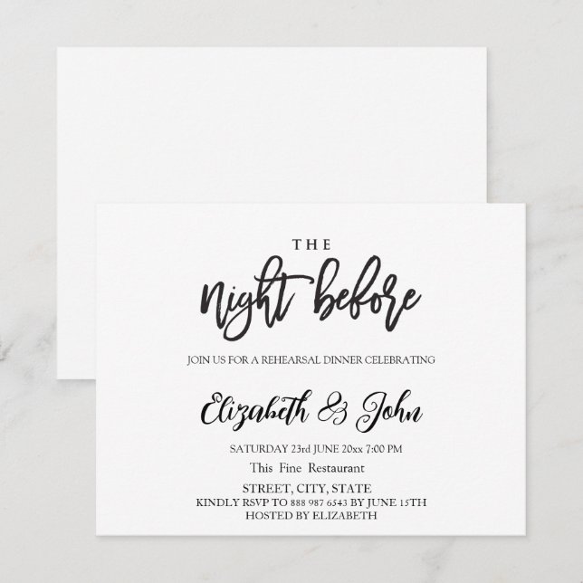 Invitation La Nuit Avant Un Simple Dîner De Répétition (Devant / Derrière)