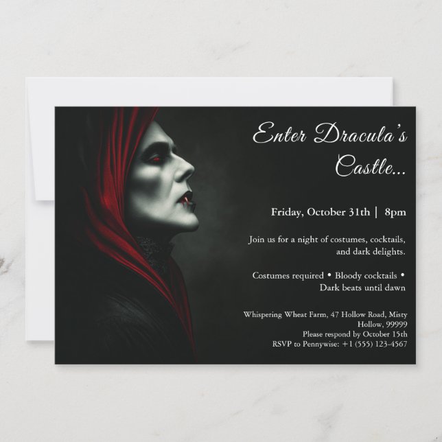 Invitation La nuit de Dracula | Fête du costume d'Halloween (Devant)