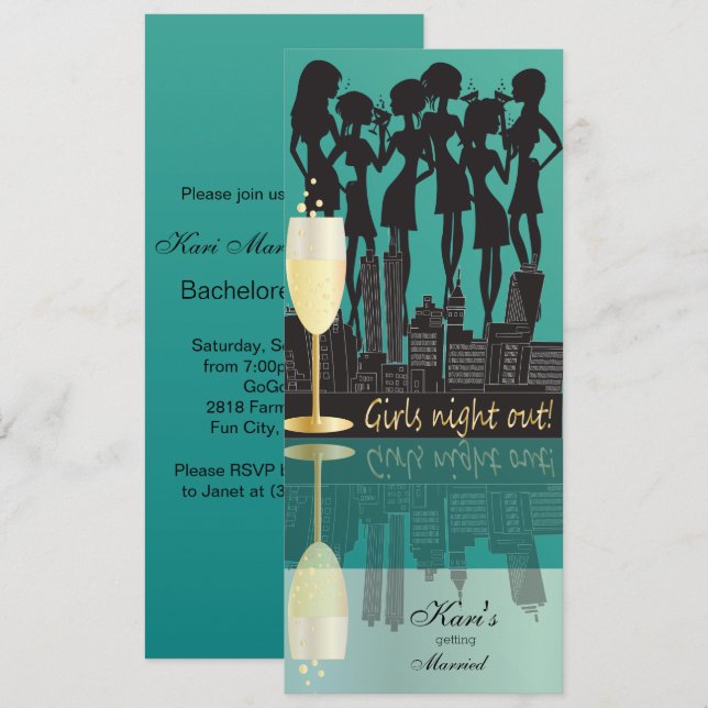 Invitation La nuit de filles Party la célébration | Teal (Devant / Derrière)