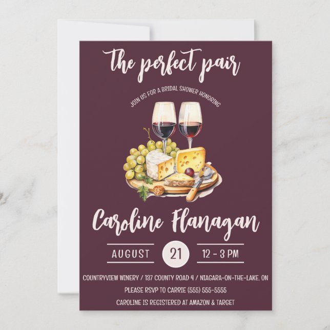 Invitation La Paire Parfaite ! Fête des mariées au vin et au  (Devant)