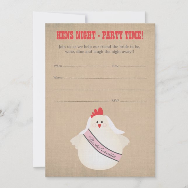 Invitation La partie de Bachelorette de nuit de poules (Devant)