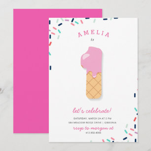 Invitation La partie de crème glacée badine l'invitation rose