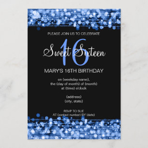 Invitation La partie de sweet sixteen miroite bleu