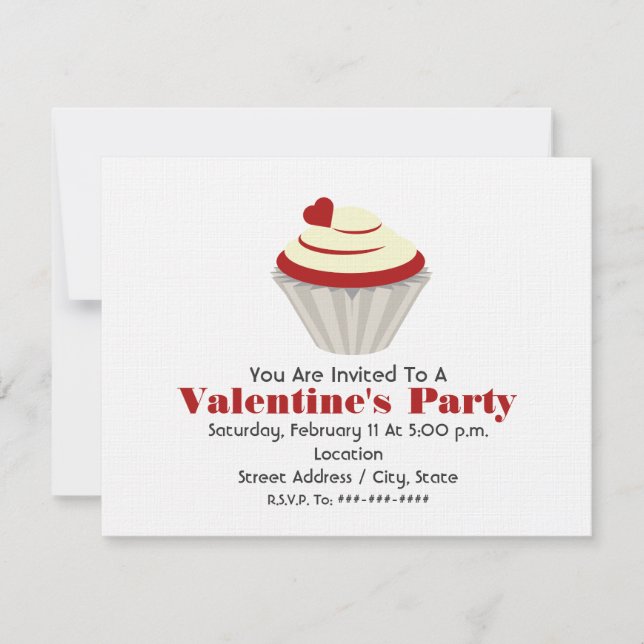 Invitation La partie de Valentine - petit gâteau rouge de (Devant)