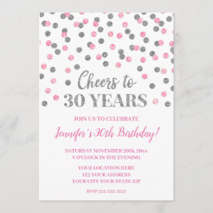 Invitation La Parties scintillant d'argent rose Confetti bril