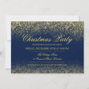 Invitation La Parties scintillant d'or de Noël Sparkling Blue