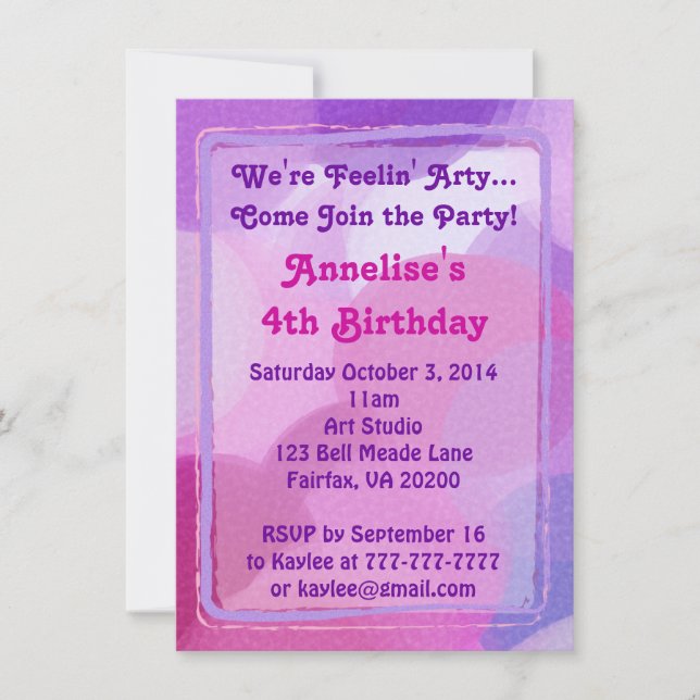 Invitation La peinture pourpre rose de partie d'art pointille (Devant)