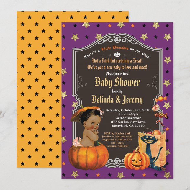 Invitation La petite fille d'Halloween se douche petit citrou (Devant / Derrière)
