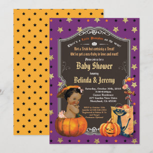 Invitation La petite fille d'Halloween se douche petit citrou