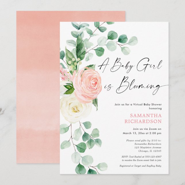 Invitation La petite fille du baby shower virtuel est en plei (Devant / Derrière)