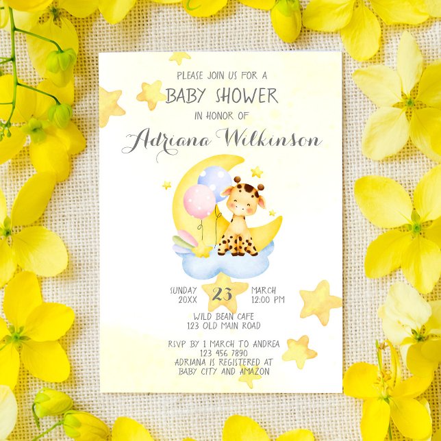 Invitation La petite girafe sur le nuage c'est un baby shower (Créateur téléchargé)