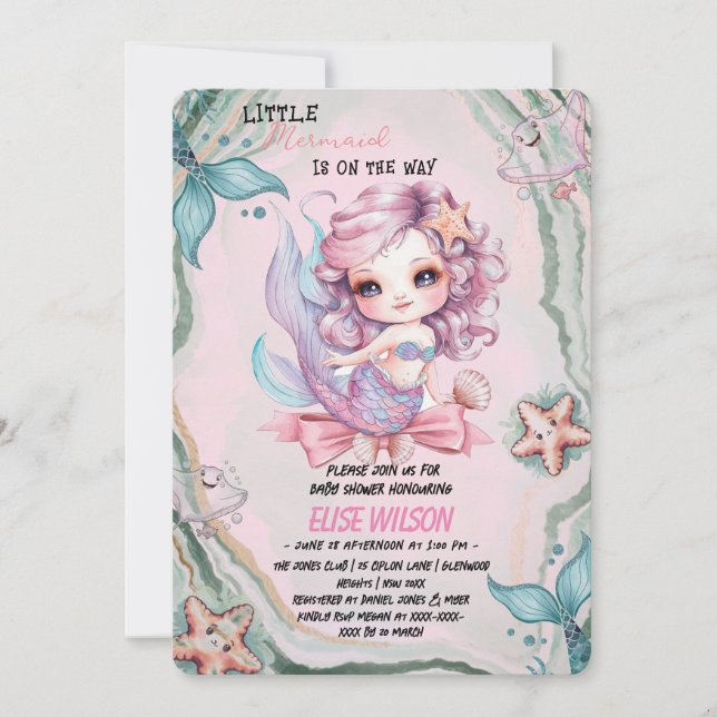 Invitation La petite sirène est sur le chemin baby shower2 (Devant)