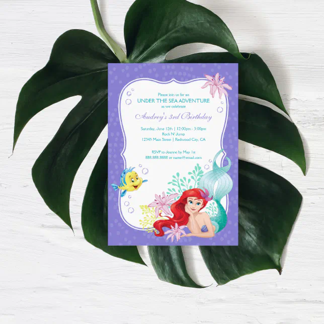 10 CARTES INVITATION ANNIVERSAIRE Ariel La Petite Sirène (avec des  enveloppes roses)