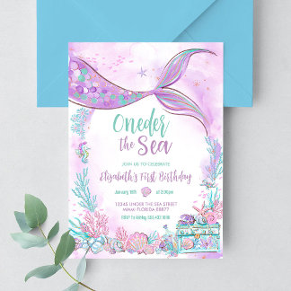 Invitation La Petite Sirène sous la mer Premier 1er Anniversa