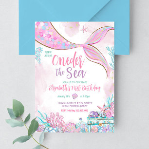 Invitation La Petite Sirène sous la mer Premier 1er Anniversa