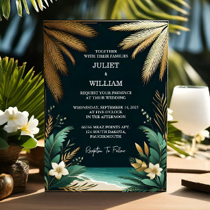 Invitation La Plage De Wreath Palm Tree, Mariage Verte Et Or