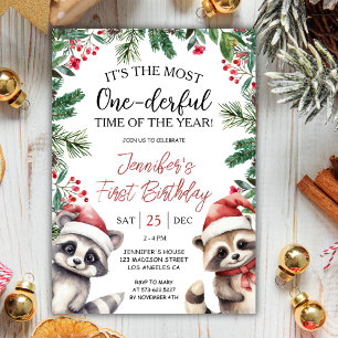 Invitation LA PLUPART   Raccoons Noël 1er anniversaire