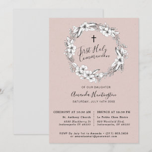 Invitation La première communion de houx de bouquet sauvage