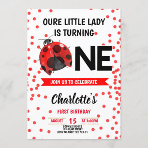 Invitation La Première Fille des Bug Lady Confetti Rouge