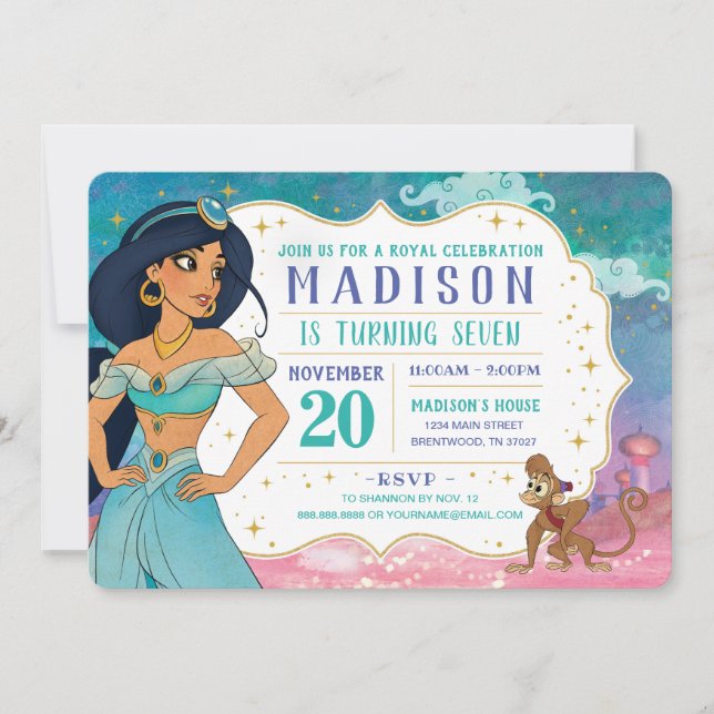 Invitation La princesse Jasmine et Abu Enchanted Anniversaire (Devant)